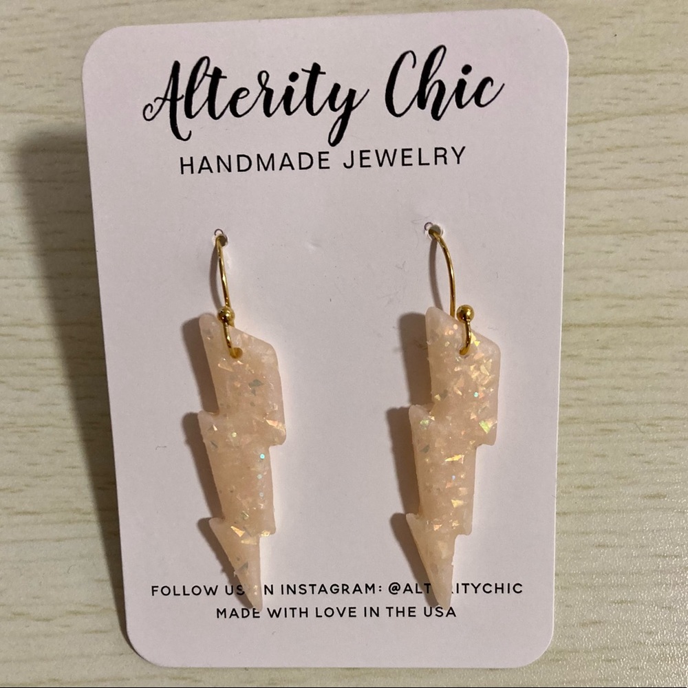 Handmade sparkly lightning bolt dangly earrings